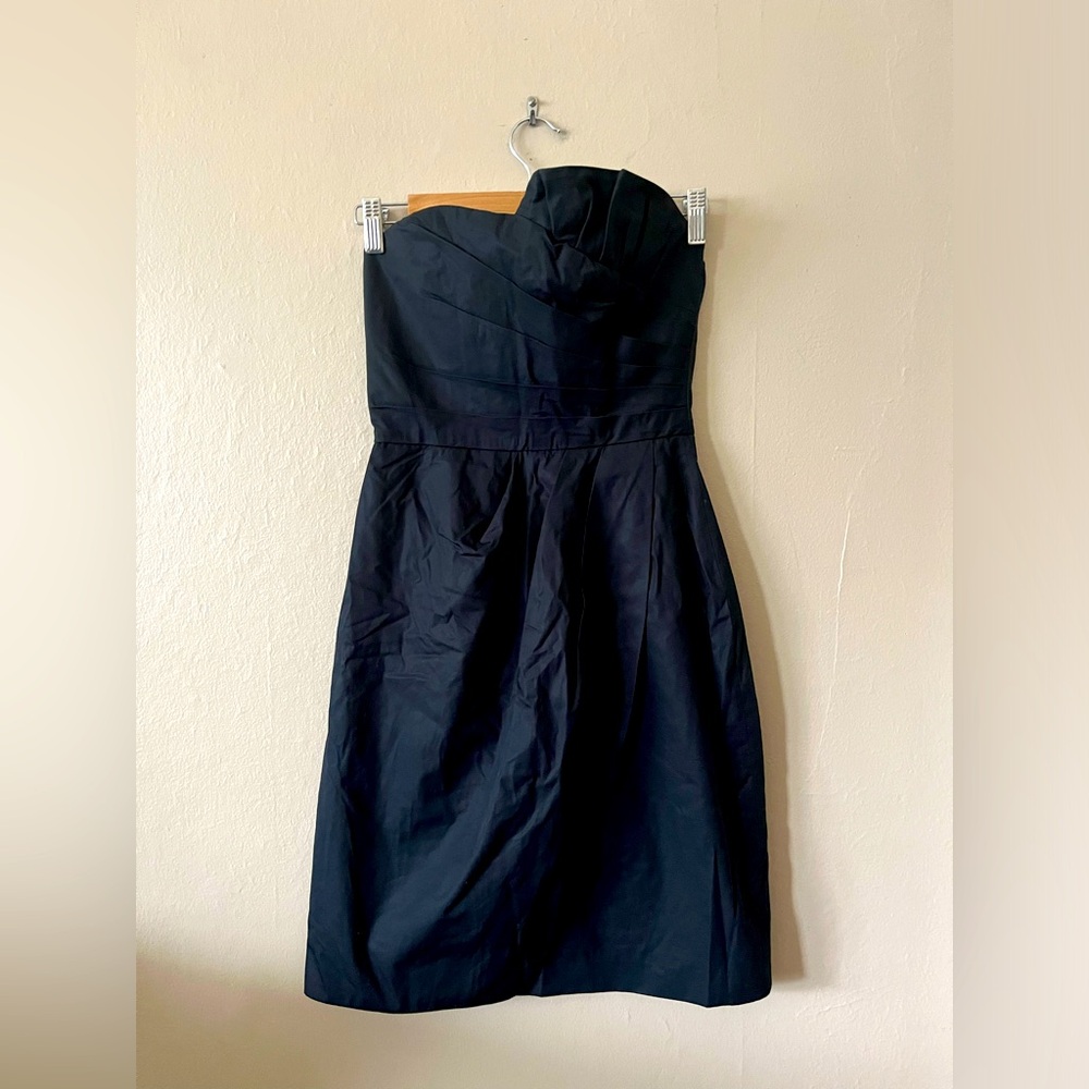 J. Crew Asymmetrical Pleated Top Strapless Mini Dress Black 100% Cotton 0P